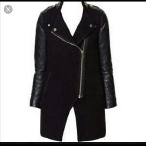 ZARA Black coat with leather sleeves ! NWT